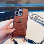 Loewe Style Leather Card Holder Phone Case with Crossbody Woven Strap - 图片 13