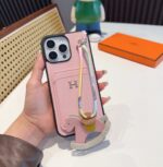Hermès Style Luxury Leather Card Holder Phone Case | Wrist Strap & Horse Charm - 图片 4