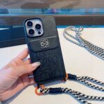 Loewe Style Leather Card Holder Phone Case with Crossbody Woven Strap - 图片 5