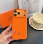 Hermès Signature Orange Stitched Monogram Metal H Logo Luxury Phone Case - 图片 6