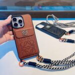 Loewe Style Leather Card Holder Phone Case with Crossbody Woven Strap - 图片 10