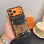 Louis Vuitton Style Monogram Card Holder Crossbody Phone Case With Rivet Detail