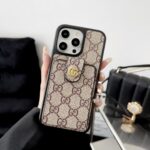 Designer Monogram Card Holder Phone Case with LV & GG Metal Buckle - 图片 20