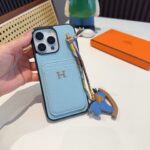 Hermès Style Luxury Leather Card Holder Phone Case | Wrist Strap & Horse Charm - 图片 14