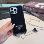 Prada Style Full Diamond Glitter Phone Case With Crossbody Chain Strap - 图片 4