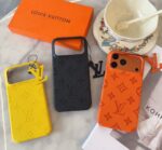 Louis Vuitton Style Embossed Monogram Leather Slim Phone Case