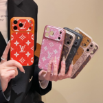 LV & Gucci Classic Monogram Electroplated Frame Luxury Leather Phone Case