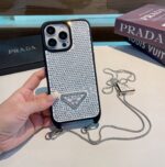 Prada Style Full Diamond Glitter Phone Case With Crossbody Chain Strap - 图片 16