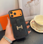 Hermès-Style Leather Card Holder Phone Case with H Buckle & Shockproof Bumper - 图片 4