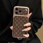 LV & Gucci Classic Monogram Electroplated Frame Luxury Leather Phone Case - 图片 9
