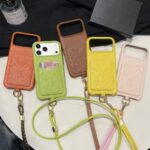 Colorful LV Embossed Monogram Card Holder Crossbody Lanyard Luxury Leather Phone Case