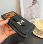 Hermès-Style Leather Card Holder Phone Case with H Buckle & Shockproof Bumper - 图片 8