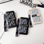 Dior Oblique Monogram Flip Wallet Phone Case With Brand Wrist Strap