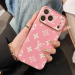 LV & Gucci Classic Monogram Electroplated Frame Luxury Leather Phone Case - 图片 4
