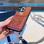 Loewe Style Leather Card Holder Phone Case with Crossbody Woven Strap - 图片 15