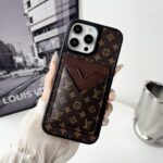 LV & Gucci Carbon Fiber Pattern Phone Case - Premium Material with Leather Finish, V-Shaped Card Holder - 图片 9