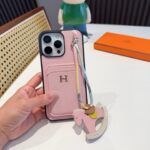 Hermès Style Luxury Leather Card Holder Phone Case | Wrist Strap & Horse Charm - 图片 7