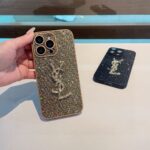 YSL Full Bling Glitter Diamond 3D Metal Logo Luxury Shockproof Phone Case - 图片 2