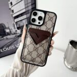 LV & Gucci Carbon Fiber Pattern Phone Case - Premium Material with Leather Finish, V-Shaped Card Holder - 图片 6