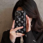 Louis Vuitton Black Monogram Embossed Leather Padded Shockproof Phone Case