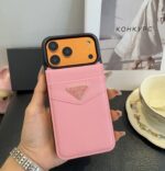 Prada Saffiano Leather Flip Wallet Card Holder Luxury Phone Case - 图片 4