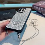 Prada Style Full Diamond Glitter Phone Case With Crossbody Chain Strap - 图片 15