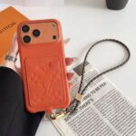 Colorful LV Embossed Monogram Card Holder Crossbody Lanyard Luxury Leather Phone Case - 图片 10