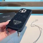 Prada Style Full Diamond Glitter Phone Case With Crossbody Chain Strap - 图片 8