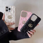 Gucci Embossed GG Monogram Metal Logo Premium Leather Luxury Phone Case