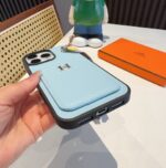 Hermès Style Luxury Leather Card Holder Phone Case | Wrist Strap & Horse Charm - 图片 12
