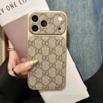 LV & Gucci Classic Monogram Electroplated Frame Luxury Leather Phone Case - 图片 10