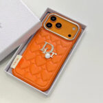 Dior Heart Quilted Leather Rhinestone Logo Luxury Electroplated Frame Phone Case - 图片 9