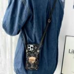LV Denim Lock Card Holder Phone Case with Crossbody Strap