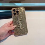 YSL Full Bling Glitter Diamond 3D Metal Logo Luxury Shockproof Phone Case - 图片 4