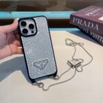 Prada Style Full Diamond Glitter Phone Case With Crossbody Chain Strap - 图片 12