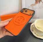 Hermès Signature Orange Embossed H Logo Leather Phone Case - 图片 7