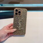 YSL Full Bling Glitter Diamond 3D Metal Logo Luxury Shockproof Phone Case - 图片 3