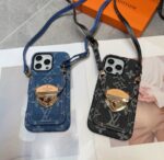 LV Denim Lock Card Holder Phone Case with Crossbody Strap - 图片 12