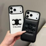 Celine Triomphe 3D Logo Padded Leather Luxury Shockproof Phone Case