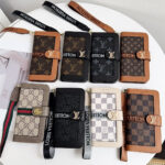 Luxury Designer Monogram Flip Wallet Phone Case with Wrist Lanyard