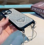Prada Style Full Diamond Glitter Phone Case With Crossbody Chain Strap - 图片 14